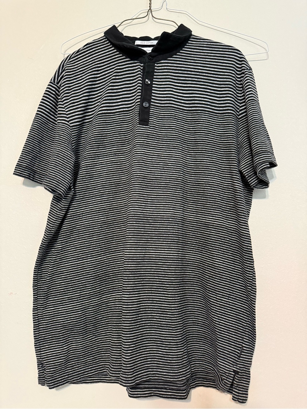 Calvin Klein Black & White Striped Short-Sleeve Henley Polo